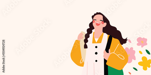 Cheerful girl in a hand-dra...