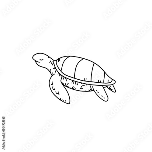 Hand-drawn vector illustration of a sea turtle. Perfect for ocean-themed designs, conservation awareness, and children's educational materials. Outline style, marine life, underwater world.