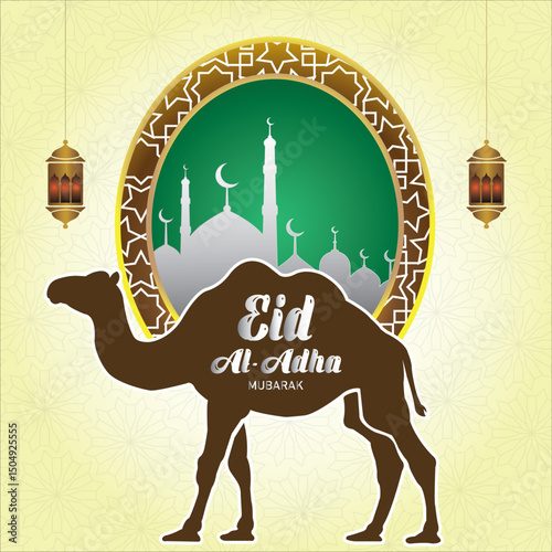 Eid Al Adha design with vector. eid al adha template, eid al adha poster, eid al adha card with camel, masque, lumps, beauty islamic full background 