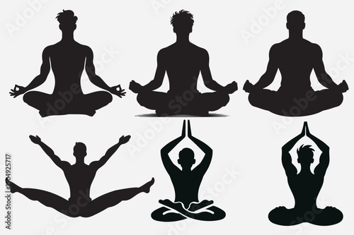 Silhouette of a meditating yoga woman in lotus pose embodies zen relaxation and fitness