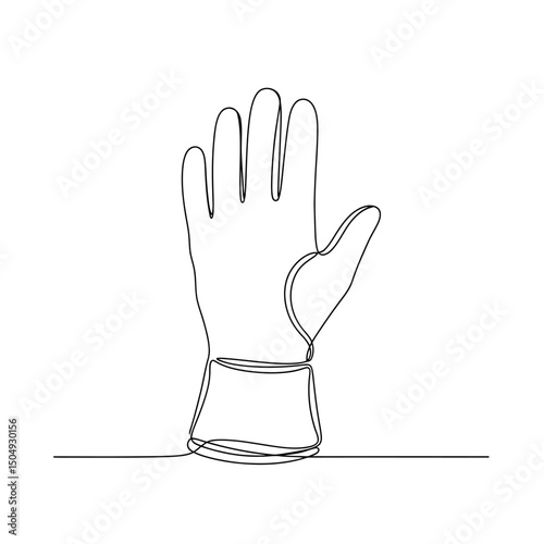 Vector art of Protective glove hand drawn isolated on white background in a minimalist one-line style, perfect for safety, work, or design projects, a clean vector illustration.