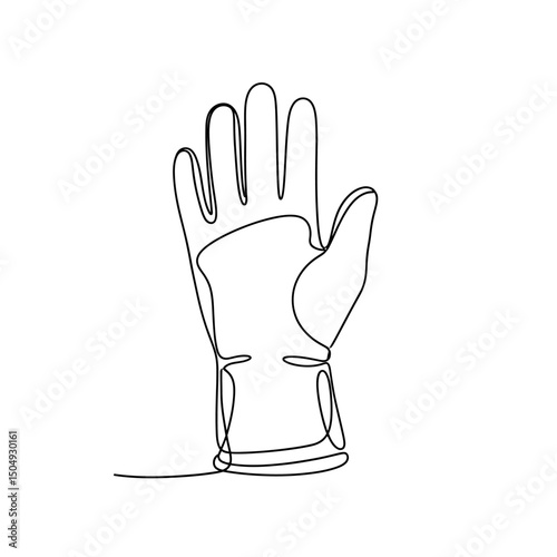 Vector art of Protective glove in single line art isolated on white background, a minimalist design for safety and work equipment, vector illustration in black outline.