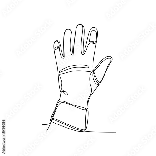 Vector art of Protective leather glove in single line drawing isolated on white background for safety, construction, welding, and industrial work.