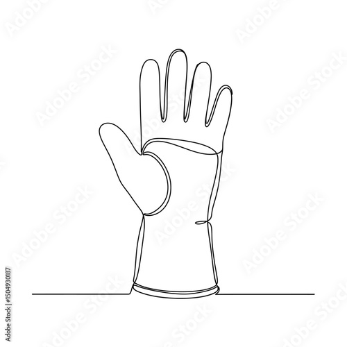 Vector art of Protective rubber glove isolated on white background, a single line drawing of safety equipment for work, cleaning, or household tasks, in a minimal style