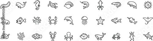 30 Marine life icon mega set on transparent background