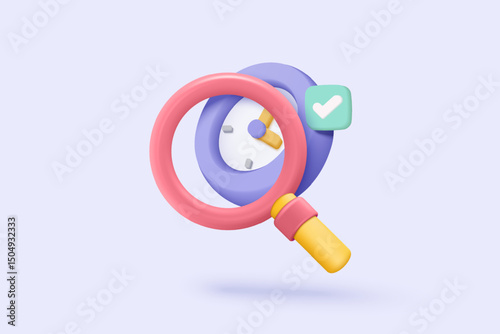 3D minimal search bar or magnifying glass in blank search bar on pink background. Search bar design element on web browser. 3d vector magnifier render for UI illustration in pastel background
