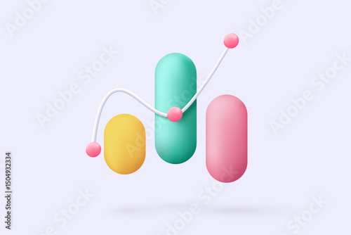 3D stock trading graph in market on background. Sell and buy money cash and exchange with finance business concept, earning investment. 3d bank trading vector icon for investment render illustration