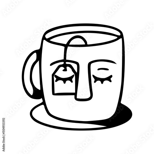 cozy tea time illustration with sleeping eyes