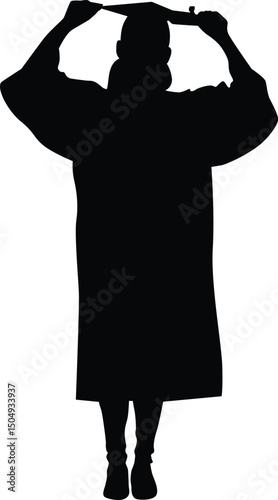 Diploma graduation silhouette illustration. Pose of happy person graduate. Student jumping graduate full body.