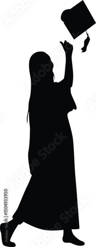 Diploma graduation silhouette illustration. Pose of happy person graduate. Student jumping graduate full body.