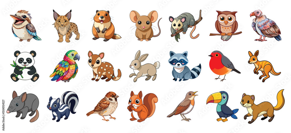 Obraz premium Collection of Cute Cartoon Animals
