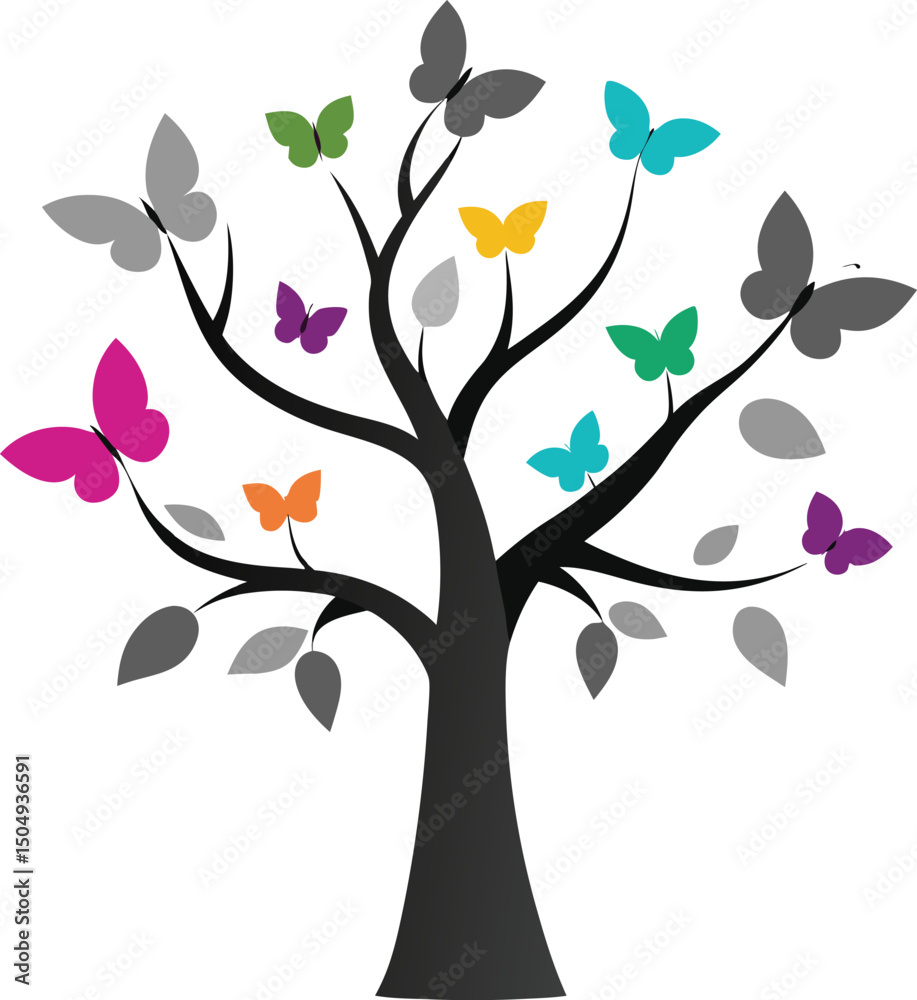 Obraz premium Colorful Tree Silhouette Vector Set on Abstract, Seasonal, and Conceptual Nature Designs