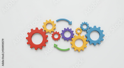 Colorful Gears Interlocking: Teamwork & Collaboration