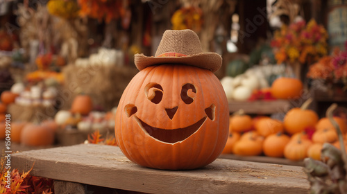 Pumpkin with carved smiling face