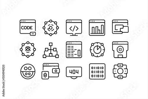 Vector Icons Depicting Web Design, System Mapping, and Programming