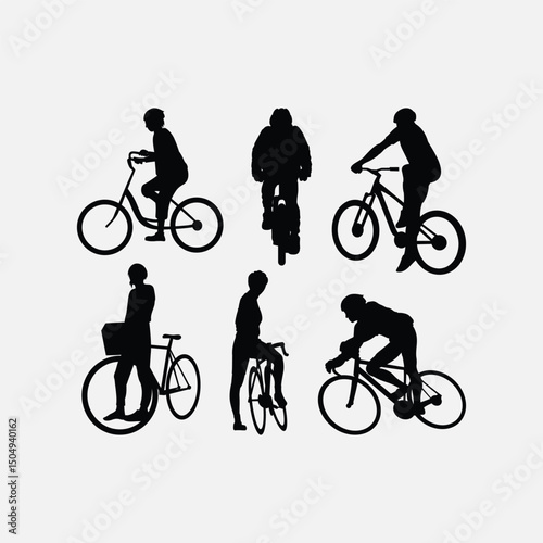 Cyclist Bicycle Rider Simple Silhouette Vector Set Collection