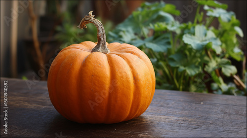 Pumpkin with stem facing camera. 