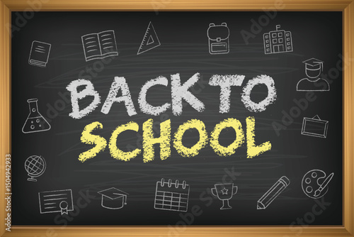 Back to school in chalk doodle style on blackboard