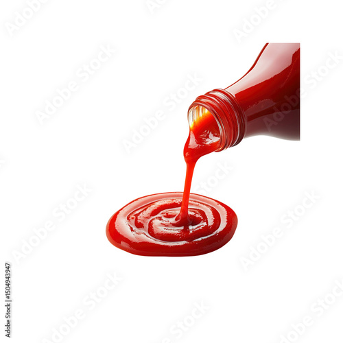 Ketchup Pouring from Bottle onto Surface, Red Sauce, Tomato Ketchup