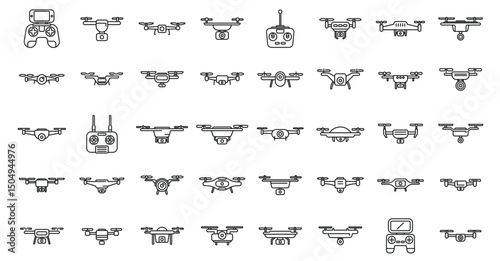 Collection of Drone and Controller Line Art Icons with Varied Designs