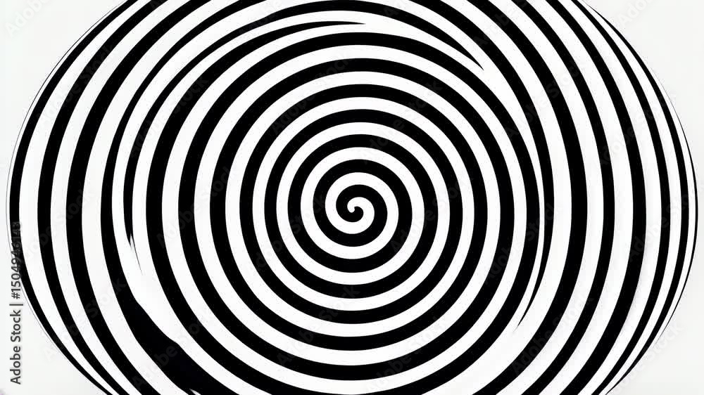 Black and white spiral pattern on round shape creates rhythmic and hypnotic optical illusion with pulsar expansion effect Black and white spiral pattern on round shape creates rhythmic and hypnotic optical illusion with pulsar expansion effect