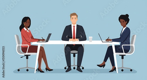 Diverse business team in a bright modern office meeting with laptops