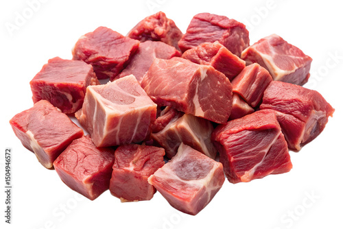 Raw Pink Meat Chunks Isolated on Transparent Background