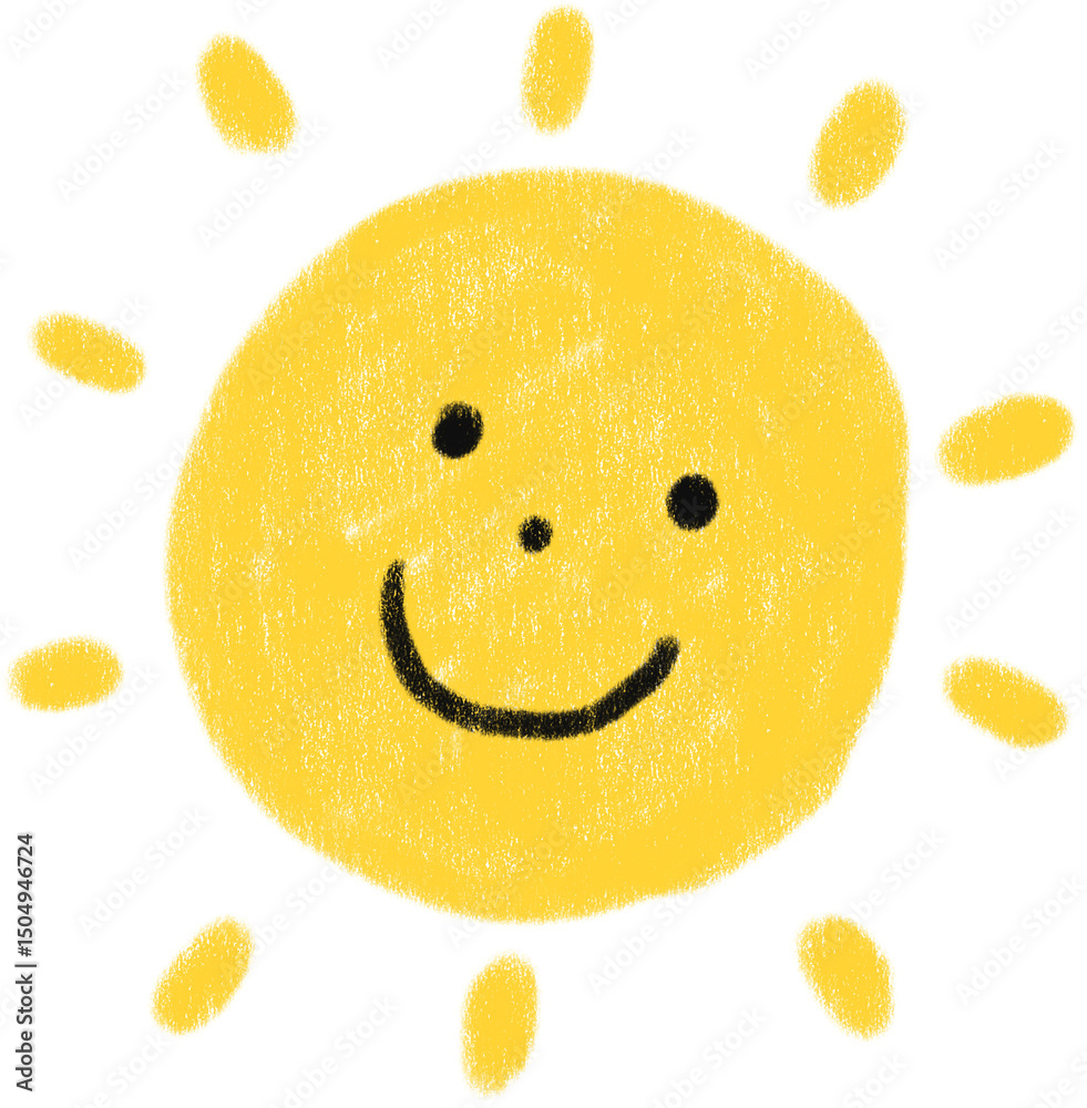 Fototapeta premium Crayon hand-drawn style sun illustration
