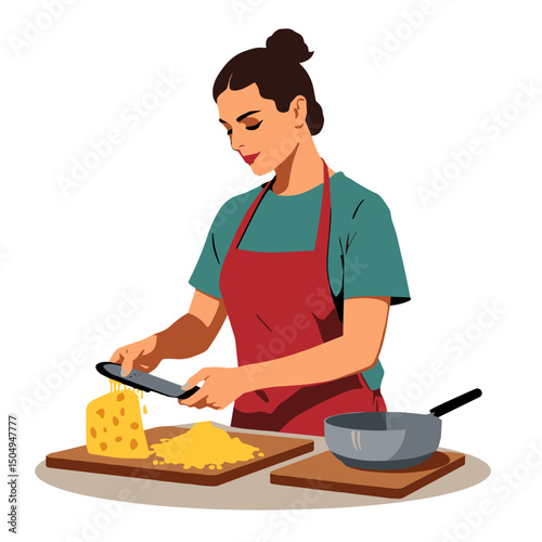 Person grating cheese in pop art style, creativity and freshness