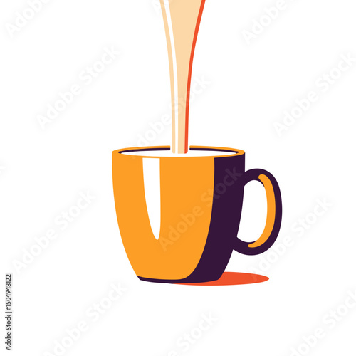 Frothy milk pouring into vibrant mug, creative freshness