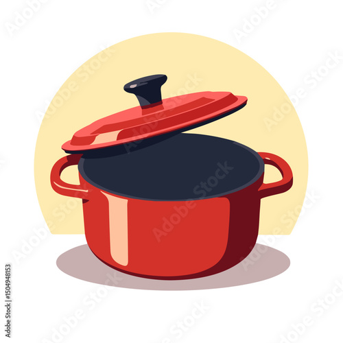 Vibrant pot lid being lifted, creative food preparation