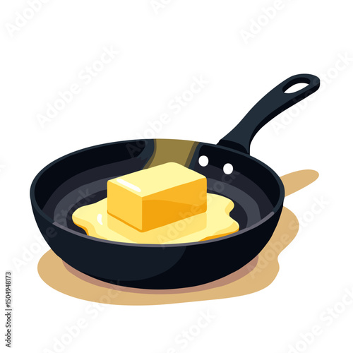 Melting butter in skillet on white background, cooking inspiration