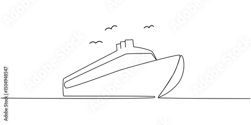 Continuous one line drawing of luxury yacht. Sea and ocean yacht in simple linear style. Luxury caribbean travel and vacation in editable stroke