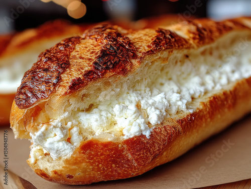 A fresh baguette filled wit...