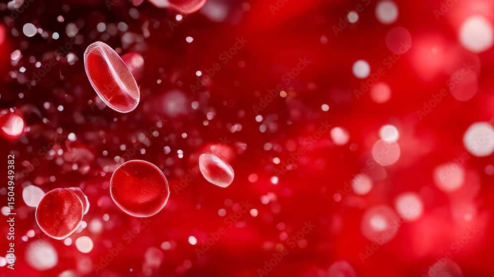 Abstract illustration of red blood cells floating in a vibrant red background, showcasing the intricate details of cellular structures and the dynamic nature of blood flow in a biological context Abstract illustration of red blood cells floating in a vibrant red background, showcasing the intricate details of cellular structures and the dynamic nature of blood flow in a biological context