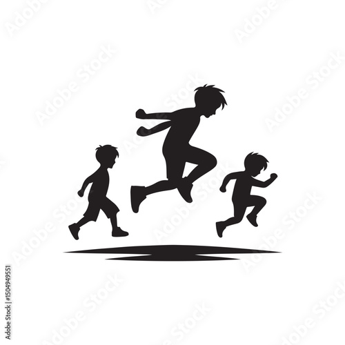 children jumping vector silhouette clip art logo design illustration