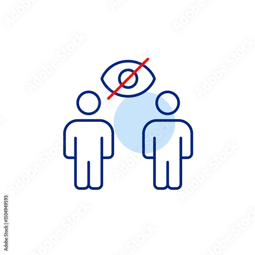 Vector icon of two people with crossed-out eye, symbolizing hidden interaction, private conversation, or invisible connection. Ideal for social apps, privacy settings, communication platforms
