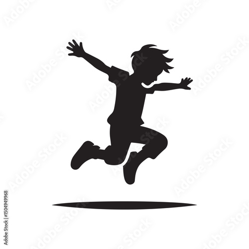 children jumping vector silhouette clip art logo design illustration