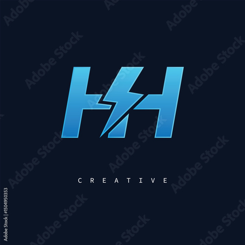 HH Thunderbolt Monogram – Futuristic Electric Logo with Bold Blue Energy Strike