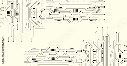 Electronics board. Circuit board electronic hi tech pattern. Vector abstract computer chip. Black monochrome background. 