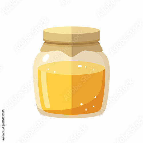 Glass Jar of Golden Honey on White Background