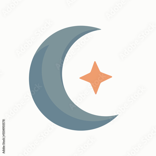 Gray Crescent Moon and Peach Star Illustration
