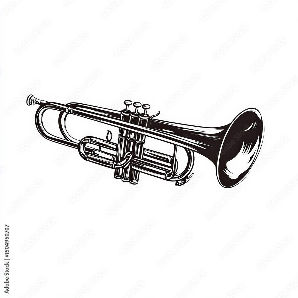 Obraz premium trumpet silhouette , black and white illustration isolated on white background