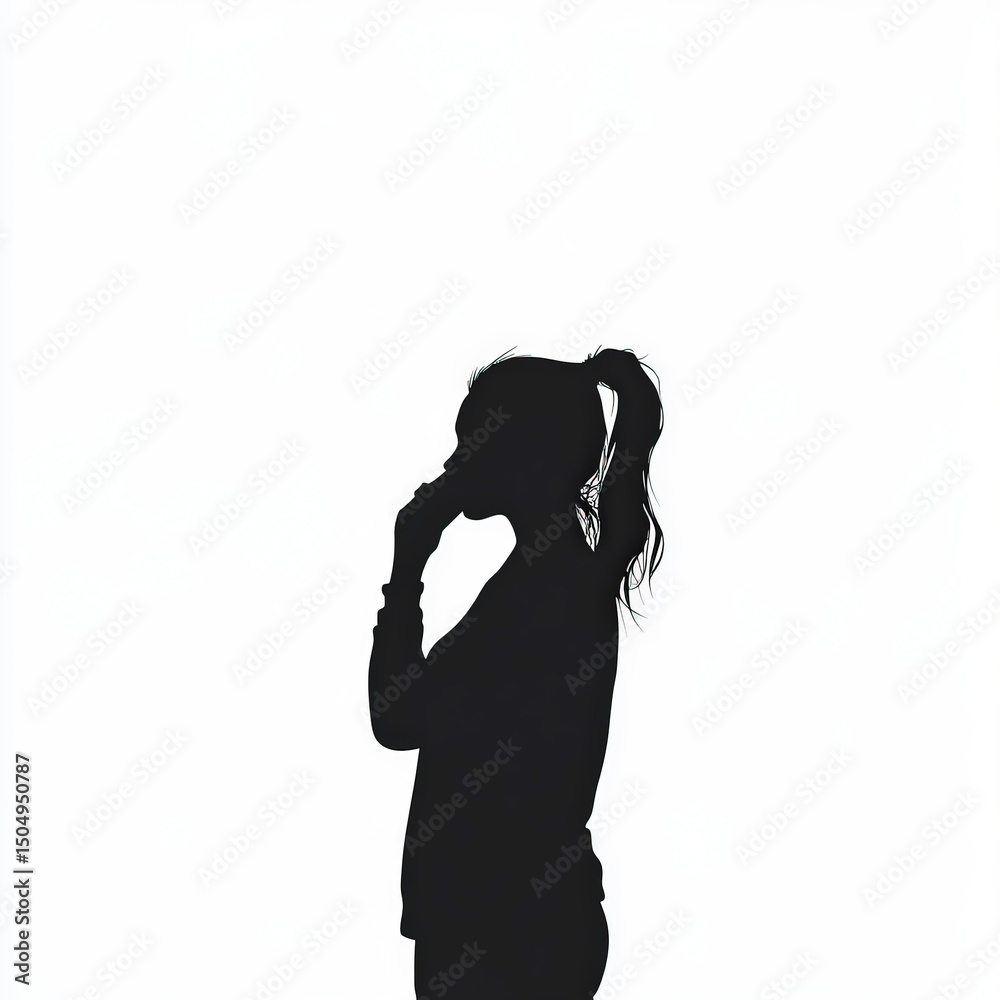 woman on phone silhouette , black and white illustration isolated on white background woman on phone silhouette , black and white illustration isolated on white background