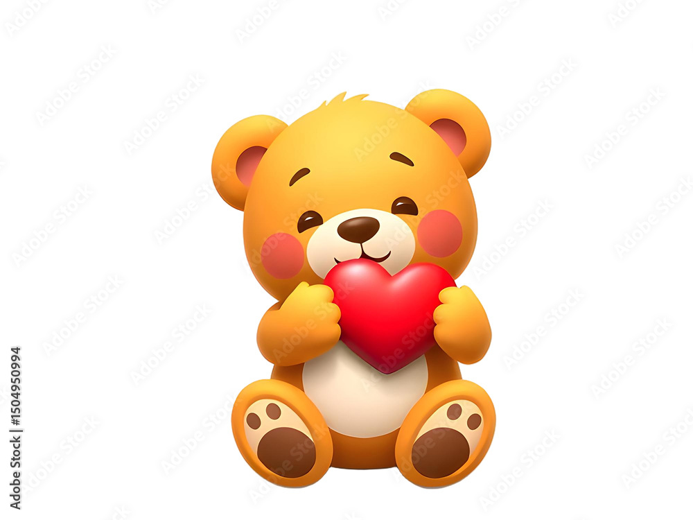 Obraz premium Cute Teddy Bear Holding Heart Illustration for Valentine's Day