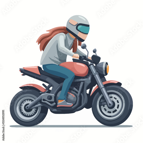 Woman with Long Hair Riding a Red Motorcycle