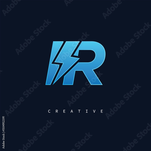 IR Thunderbolt Monogram – Futuristic Electric Logo with Bold Blue Energy Strike