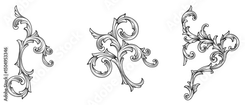 Set of Arabesque ornament, Vintage baroque swirl element. Classical acanthus pattern. Elegance Decorative ornamental, Retro element filigree calligraphy vector