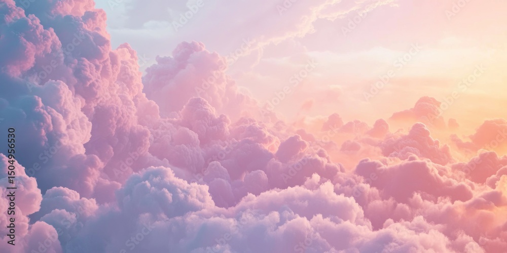 Fototapeta premium A peaceful evening sky filled with fluffy, pastel-colored clouds