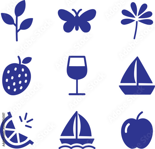 High resolution beach themed icon set for websites and applications
